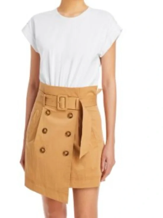 Veronica Beard Melany Mixed Media White and Tan High-Waist Belted Mini Dress - Picture 6 of 13